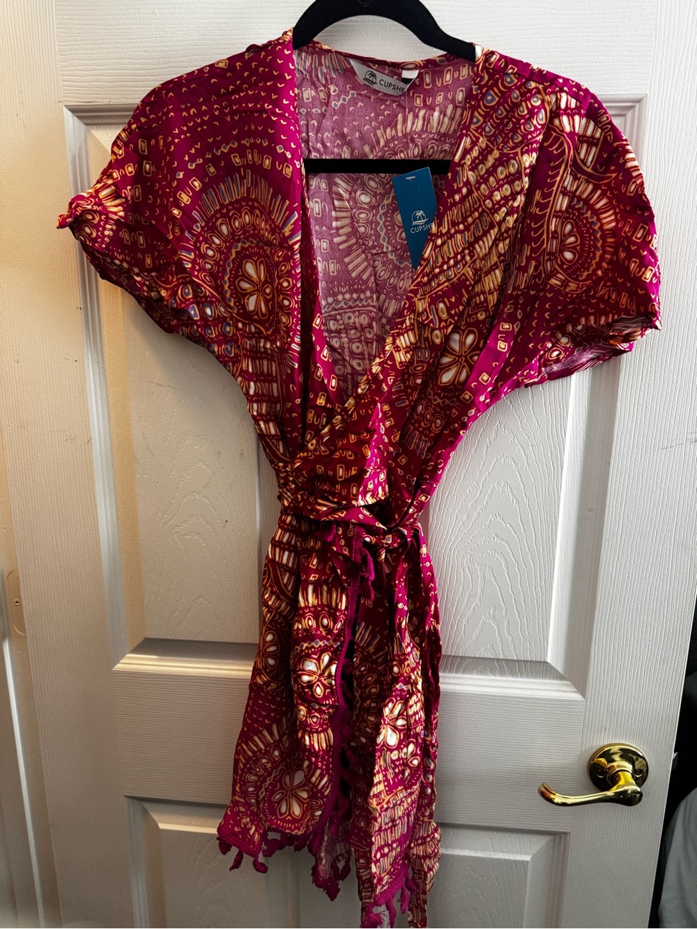 Cupshe Fuchsia Wrap Dress with Gold Print
